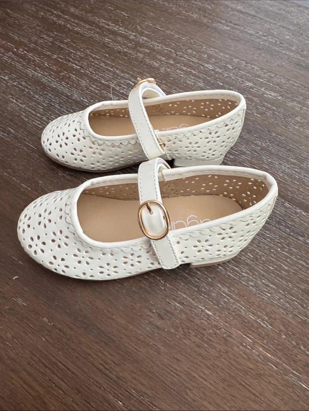 Sugar Girls Ivory Floral Perforated Detail Mary Jane Flats